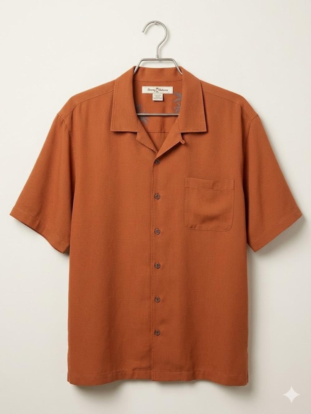 EUC Tommy Bahama 100% Silk Rust Orange Textured Camp Shirt - Large